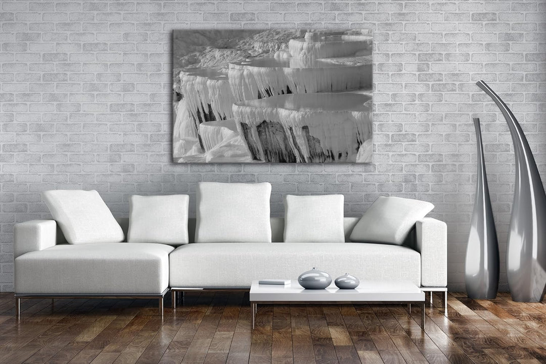 deyoli Kalksinterterrassen in Pamukkale Effekt: Schwarz/Weiss im Format: 100x70 als Leinwandbild, Mo