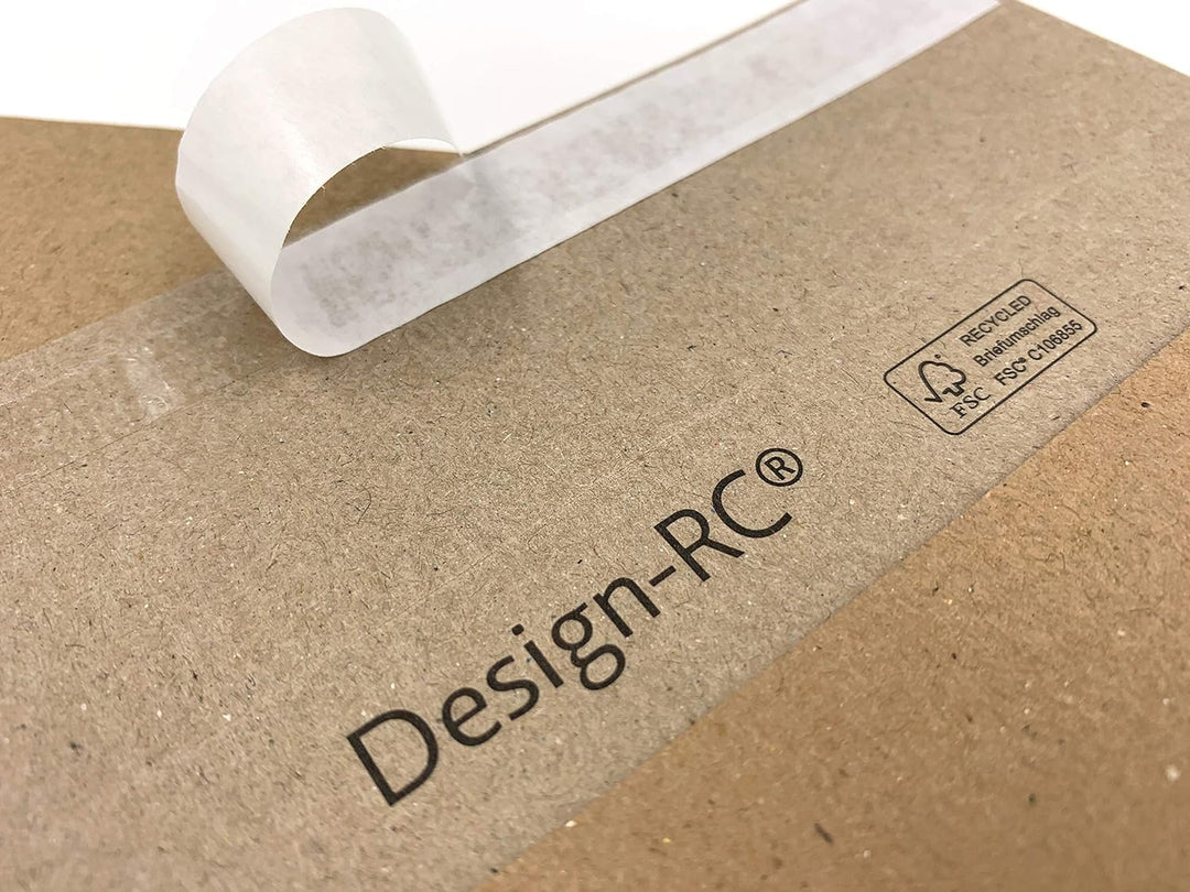 100 Umschläge, Design-RC®, aus Recycling-Papier in DIN lang = 229 x 114 mm (C6/5) mit Abziehstreifen