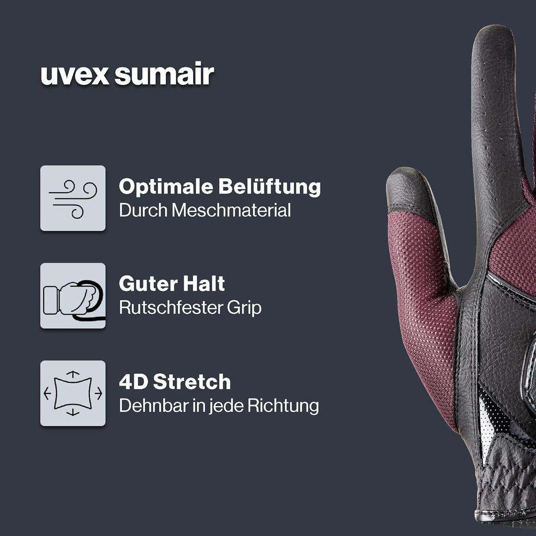 Uvex Unisex – Erwachsene Sumair Reithandschuhe 7 black-burgundy, 7 black-burgundy