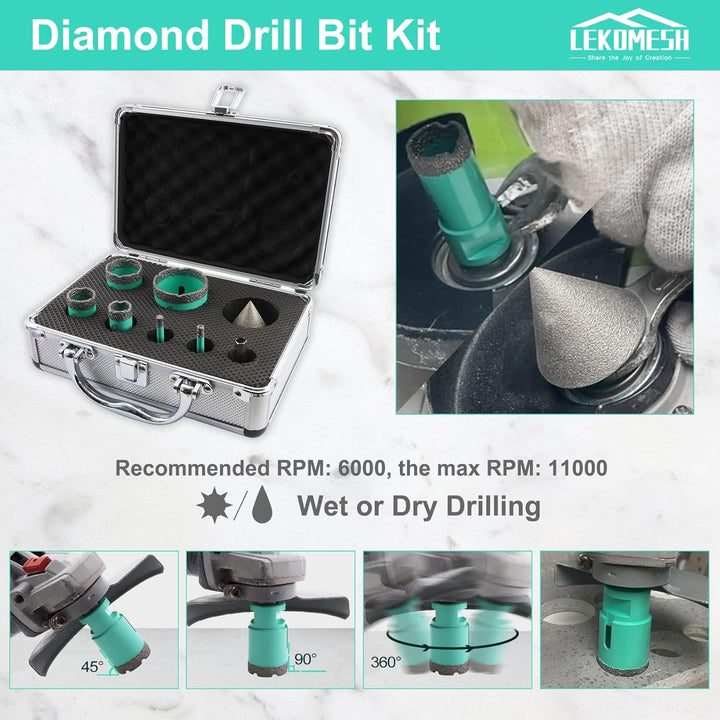Diamant Bohrkrone Kit - 8pcs (6/6/20/25/35/50mm+50mm Diamant Fasenfräser+Adapter) LEKOMESH Diamant L
