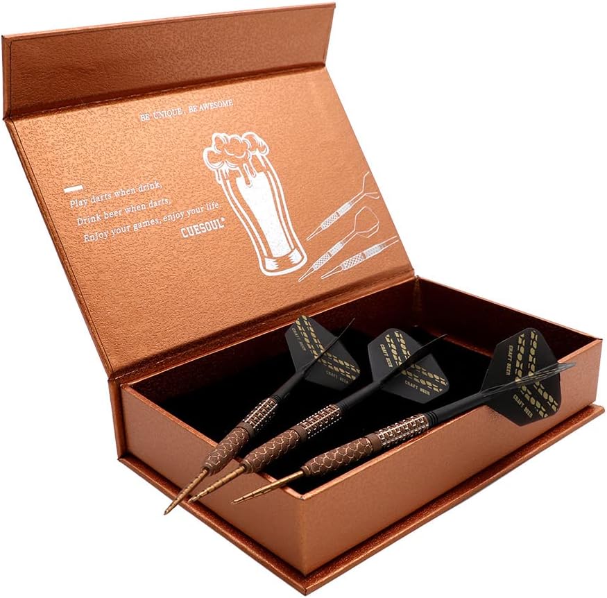 CUESOUL Steel Tip 90% Tungsten Dart Set mit Ölfarbe Finish und ROST Flights 23g HANDGEMACHTES BIER,