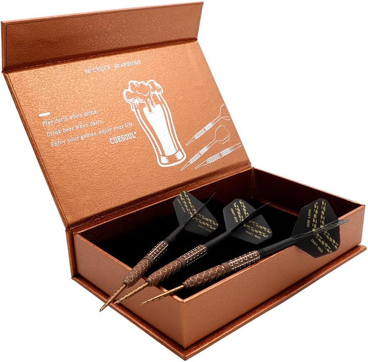 CUESOUL Steel Tip 90% Tungsten Dart Set mit Ölfarbe Finish und ROST Flights 23g HANDGEMACHTES BIER,