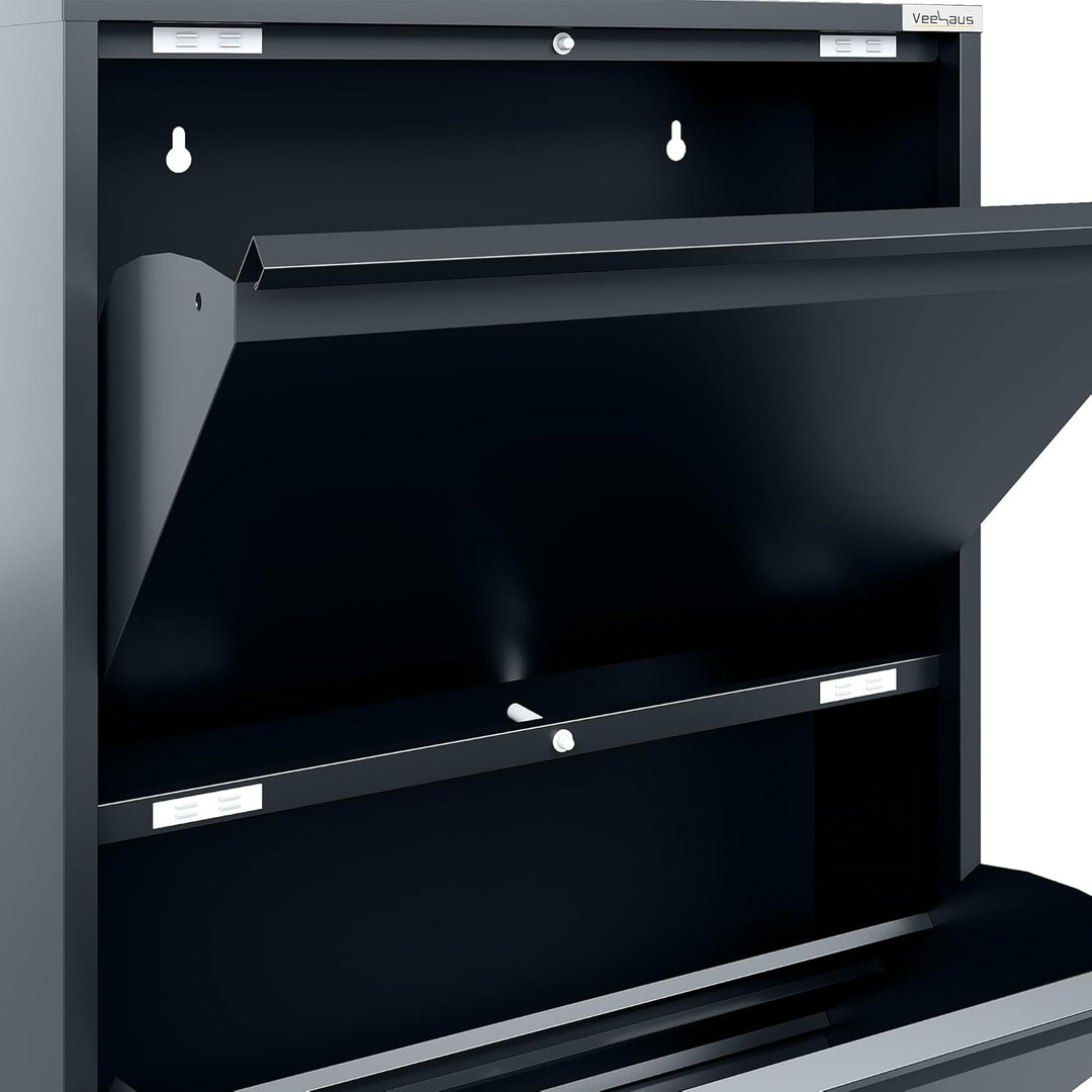 VEEHAUS Schuhregal Schmal Metall Schuhschrank Hoch Schuhkipper mit Magnetische Abdeckung Metall Mont