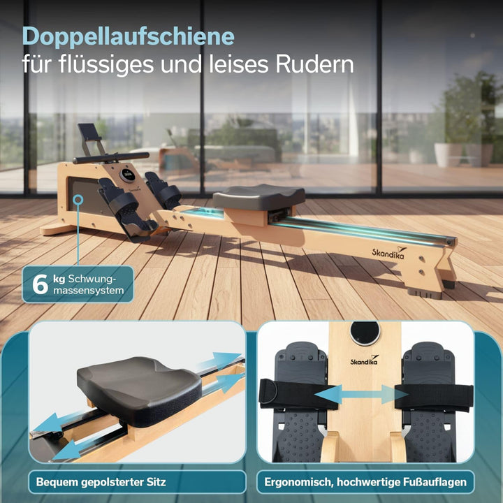 Skandika Rudergerät für Zuhause Torin P6-G | Rudergeräte Krafttraining, mit Eigenantrieb, Rahmen aus