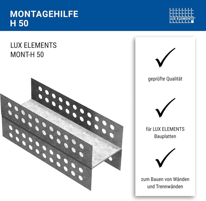 LUX ELEMENTS Montagehilfe zur Verbindung von zwei 50 mm Bauplatten, MONT-H 50 LMONZ1108, Silber Mont