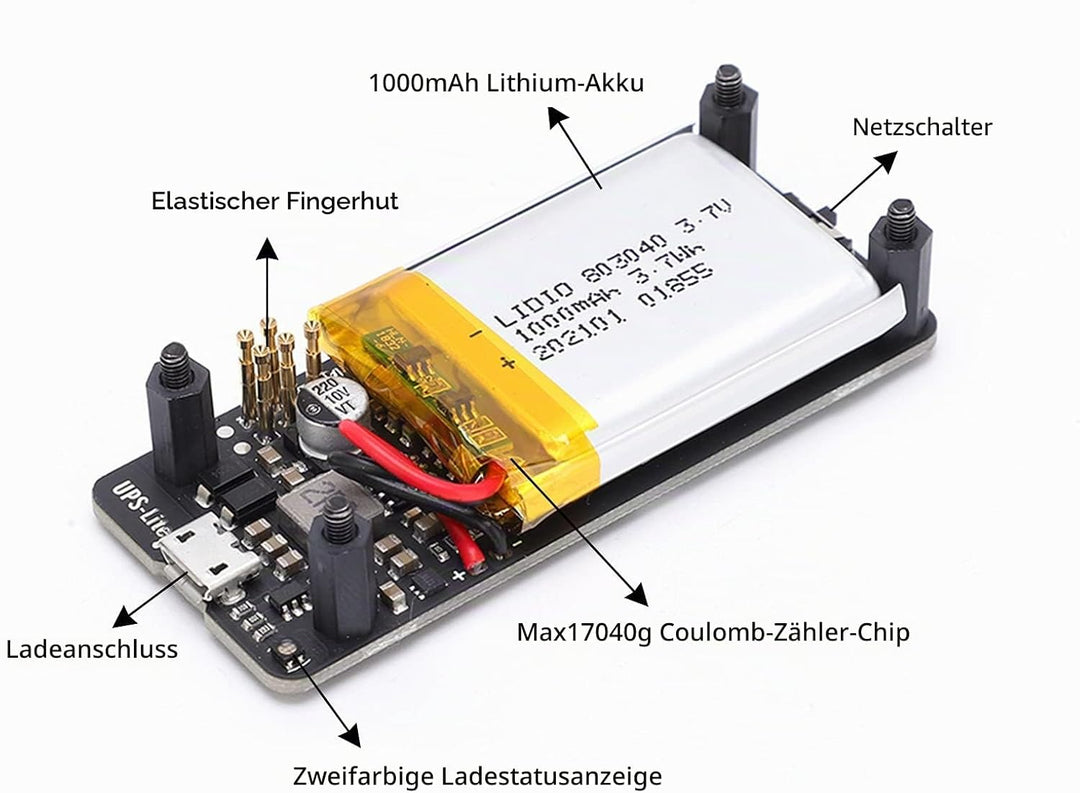 UPS Lite V1.2 Stromversorgungsplatine für Zero, USV-Ladegerät USV-Stromversorgungsplatine mit Batter