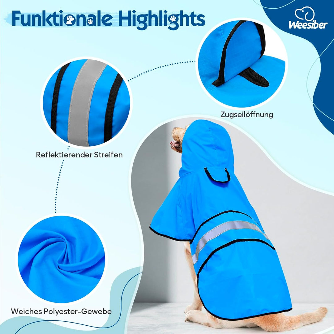 Weesiber Hunderegenmantel, Reflektierender Hund Regenmantel mit Leinenloch, wasserdichte Regenjacke