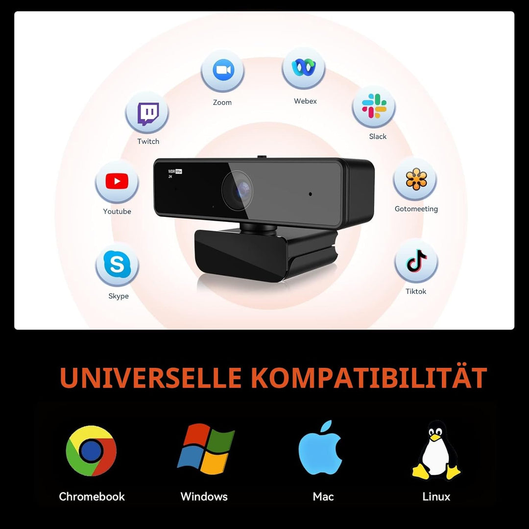 Nuroum V11 Webcam mit Mikrofon für PC, Full HD 1080P/60fps, 1440P/30fps, Rauschunterdrückung/90°Weit