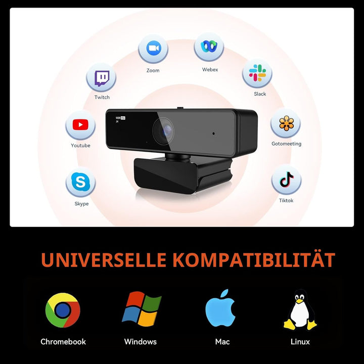 Nuroum V11 Webcam mit Mikrofon für PC, Full HD 1080P/60fps, 1440P/30fps, Rauschunterdrückung/90°Weit