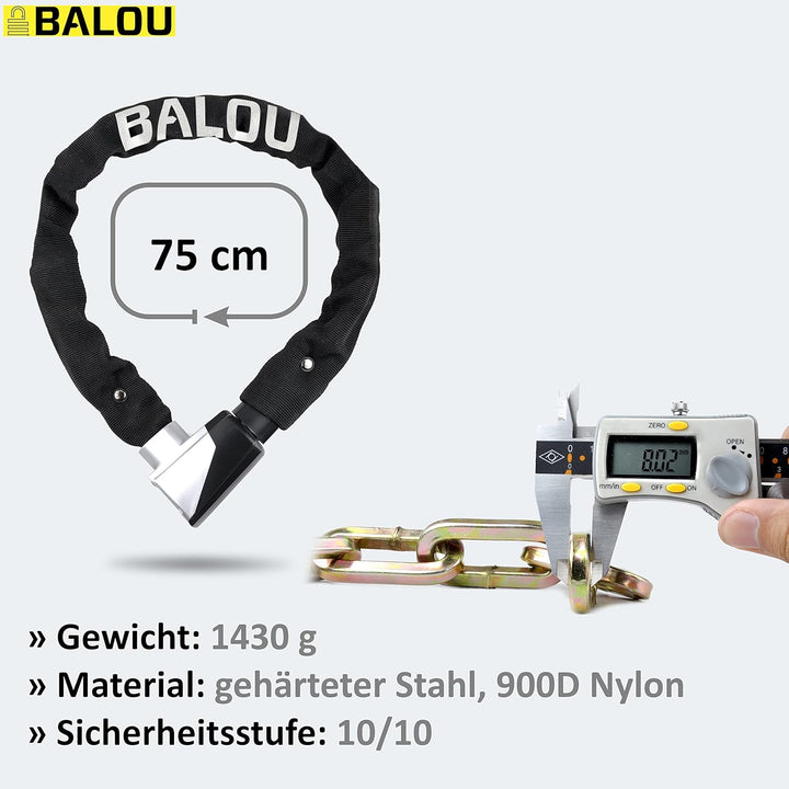 Kettenschloss Fahrrad 75 cm - Fahrradschloss Kette Sicherheitsstufe 10 - Motorrad Schloss Bike Lock,