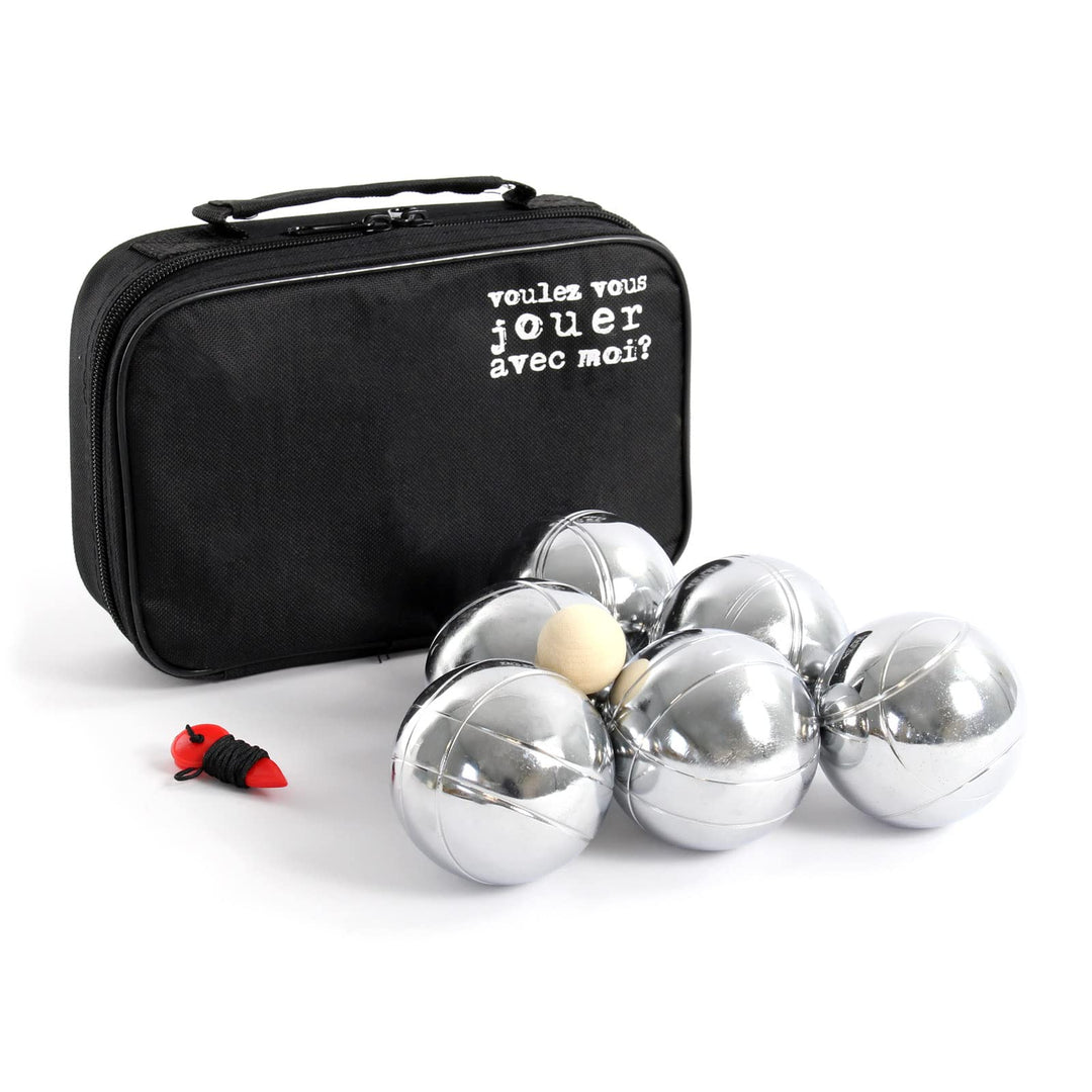 Boule Set 6 Metall Kugeln 7,3 mm Durchmesser mit Zielkugel Schweinchen,Abstandsmesser, Kugelspiel Fr