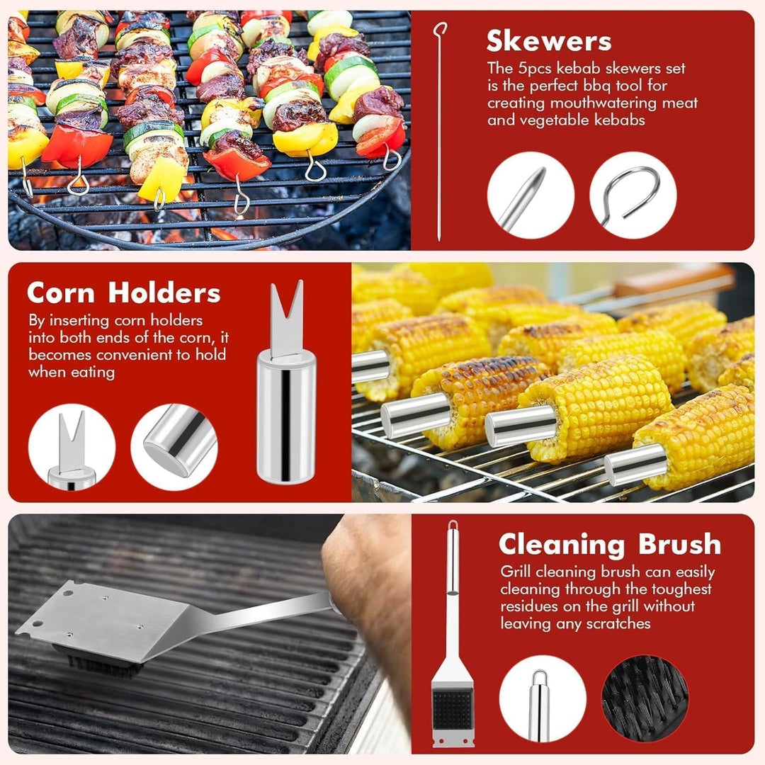 Grillbesteck 29Tlg,Grill aus 420 Edelstahl Grillzubehör Grillset,BBQ Männer, 29