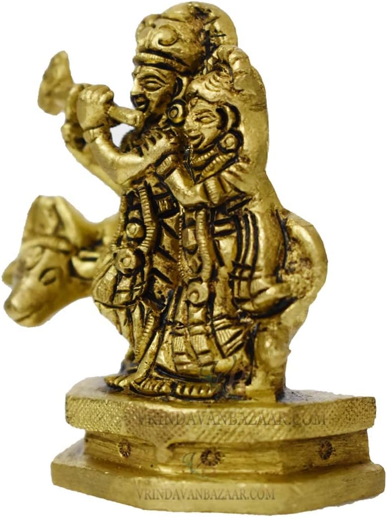 VRINDAVANBAZAAR.COM Messing Radha Krishna Idol Skulptur mit Kuh