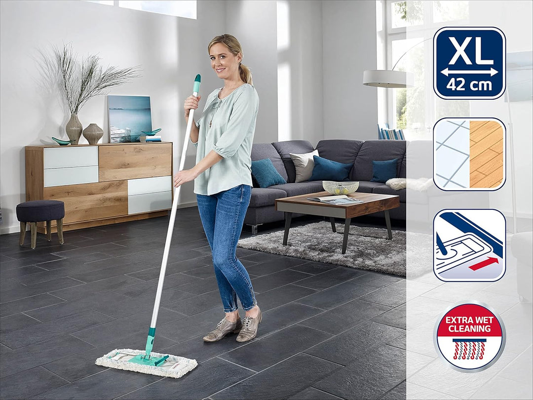 Leifheit rückenschonender Bodenwischer Profi XL micro Duo mit Aluminiumstiel 140cm, Wischmopp zum Lö