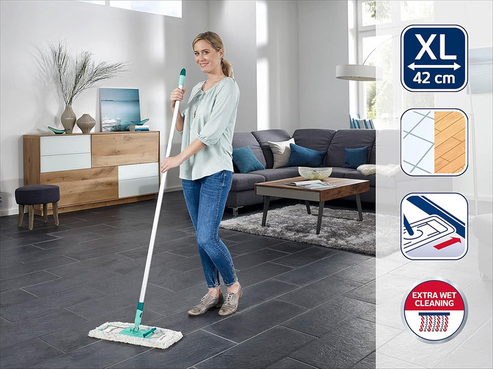 Leifheit rückenschonender Bodenwischer Profi XL micro Duo mit Aluminiumstiel 140cm, Wischmopp zum Lö