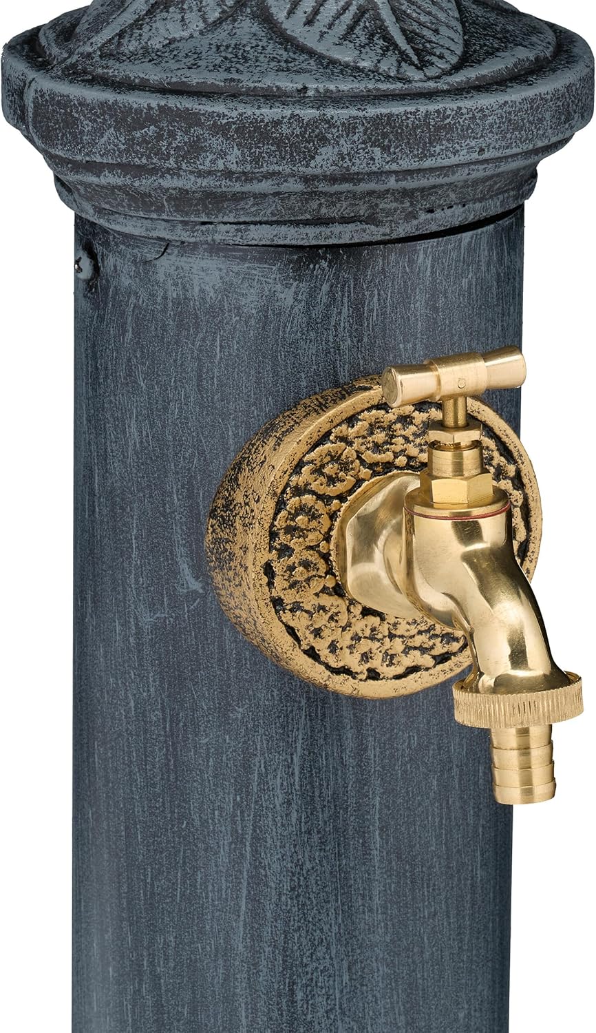 Relaxdays Standbrunnen Antik, mit Wasserhahn, HBT: 84x21,5x25 cm, Wasserzapfsäule Garten, Terrasse,