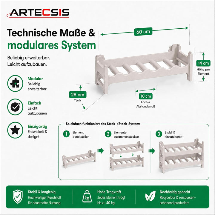 ARTECSIS® Weinregal stapelbar &amp; modular erweiterbar Kunststoff für 36 Weinflaschen (granitgrau) - St
