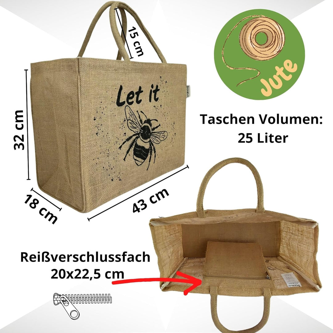 Domelo Einkaufskörbe. Bedruckte Einkaufstasche. Jute Tasche gross. Korbtasche, wasserabweisenden Str