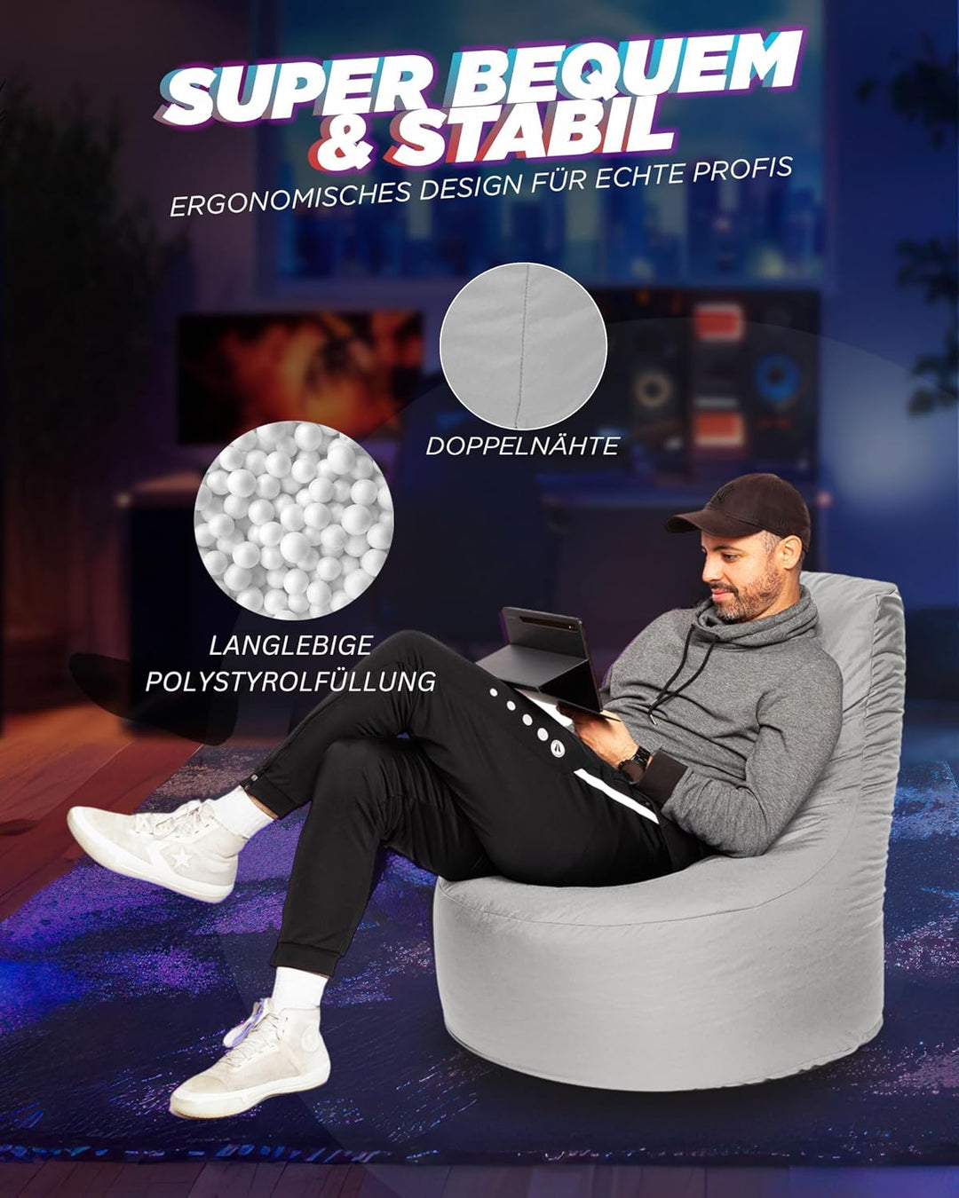 PATCH HOME Gamer Sessel mit Reissverschluss Lounge Kissen Sitzsack Sitzkissen Bean Bag In & Outdoor