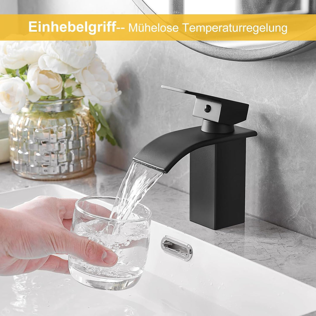 BESy Wasserfall Waschtischarmatur aus Edelstahl, Waschbecken Wasserhahn mit Auslauf Höhe 82mm, Einhe