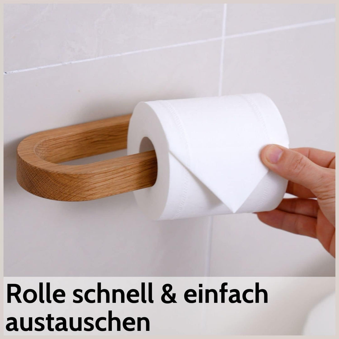 DEKAZIA® Holztoilettenpapierhalter | Klopapierhalter ohne Bohren | WC-Papierhalter | Klorollenhalter