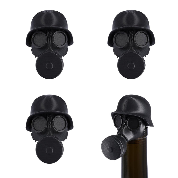 4 Stück Bierflaschenverschlüss,Bierflaschen im Vintage Stil, Kreativer Bierhelm mit Militär Gasmaske