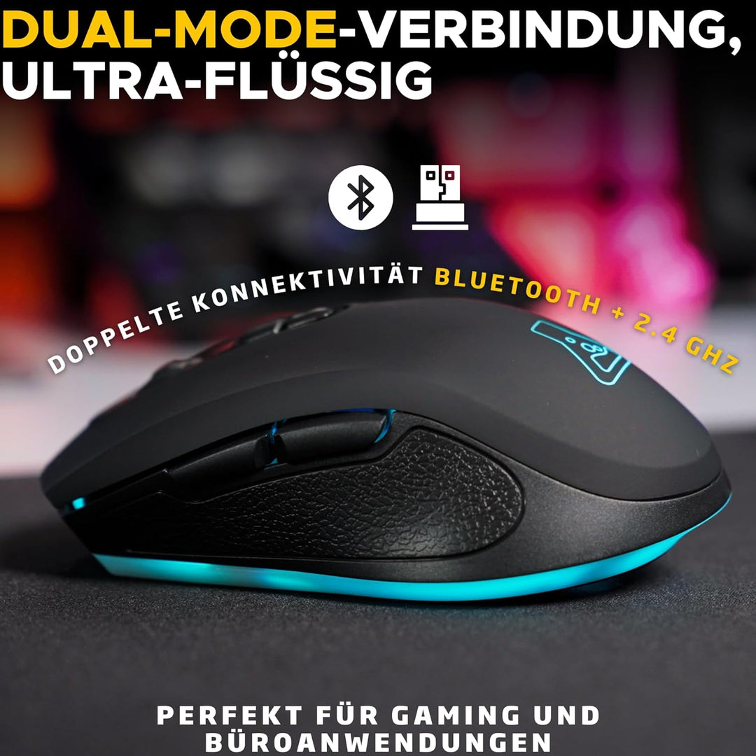 The G-LAB - Kult Krypton - Kabellose Gaming-Maus, 6400 DPI - Wireless Maus Bluetooth & 2.4 GHz, RGB,