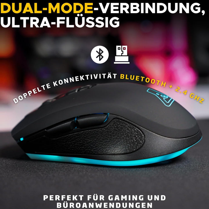 The G-LAB - Kult Krypton - Kabellose Gaming-Maus, 6400 DPI - Wireless Maus Bluetooth & 2.4 GHz, RGB,