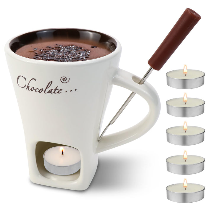 Schokofondue Tasse, 200Ml schokoladenfondue Tasse, Mehrzweck Chocolate Fondue Set mit Gabel und Teel
