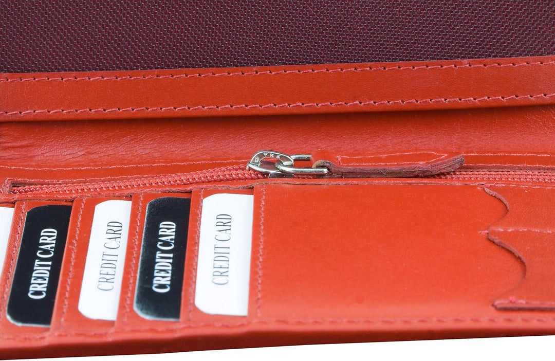 Koruma RFID/NFC Blocker echtes Leder Reisebrieftasche Reisepasshülle und Bankkarten Schutz (ROT), Ro