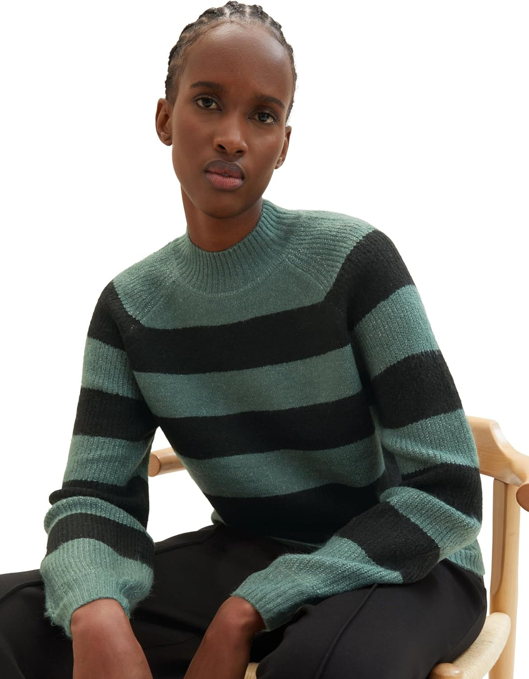 TOM TAILOR Denim Damen Pullover L 34223 - Green Black Stripe, L 34223 - Green Black Stripe