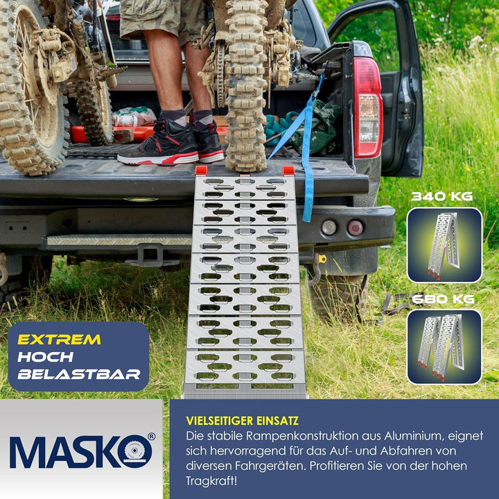 Masko® Auffahrrampe 340kg Faltbare ALU Verladerampe Max 680kg* Pro Paar Verladeschiene Antirutsch Kl