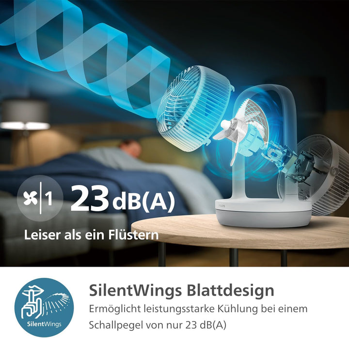 Philips Tischventilator Serie 2000. Stark & superleise mit SilentWings Technologie. 23 dB. Luftumwäl