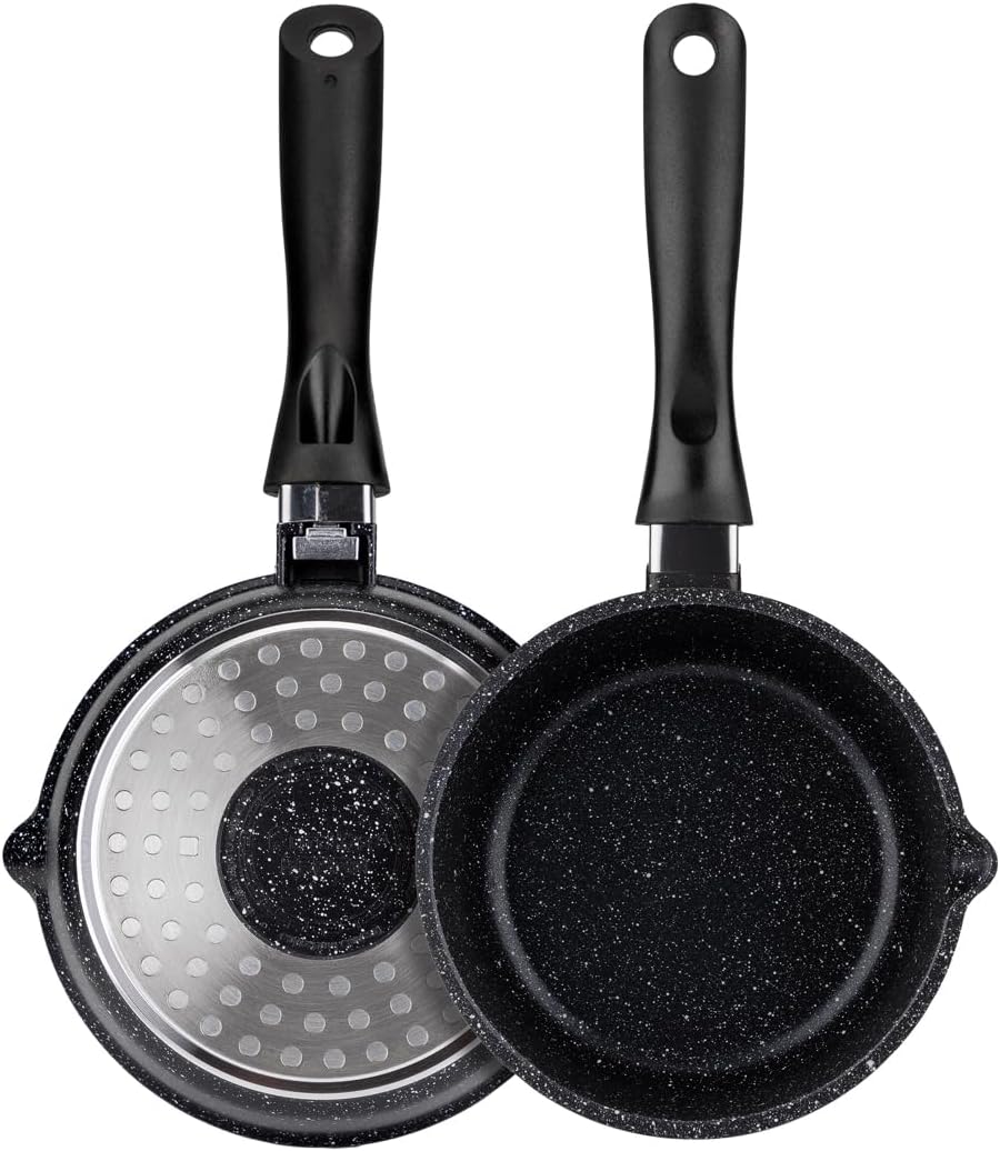 EliteHoff Kochtopf mit Deckel 16cm 1.3L, Induktion Kochtopf Klein, Stieltopf mit langem Griff, Stiel