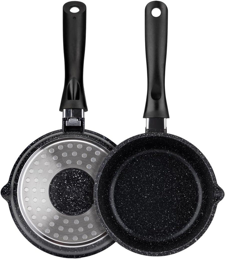 EliteHoff Kochtopf mit Deckel 16cm 1.3L, Induktion Kochtopf Klein, Stieltopf mit langem Griff, Stiel