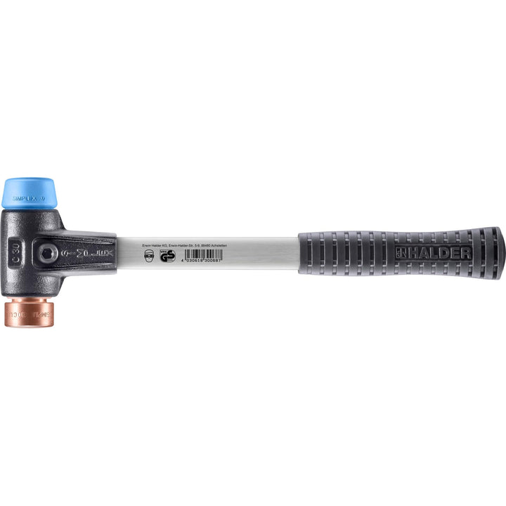 SIMPLEX-Schonhammer, TPE-soft/Kupfer; mit verstärktem Tempergussgehäuse und Fiberglasstiel | D=30 mm