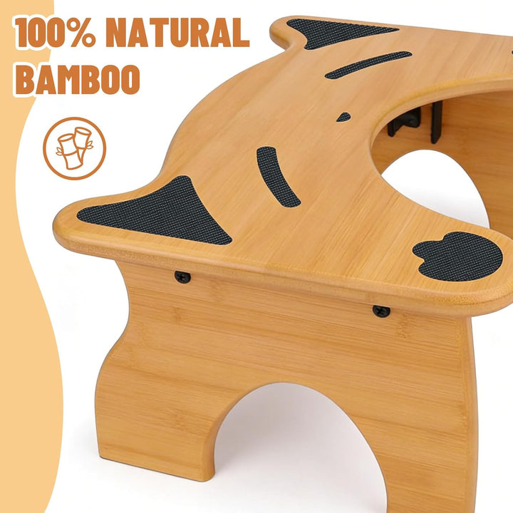Faltbarer Toilettenhocker aus Bambus mit Katzendesign, grosser, Rutschfester Badezimmer-Tritthocker