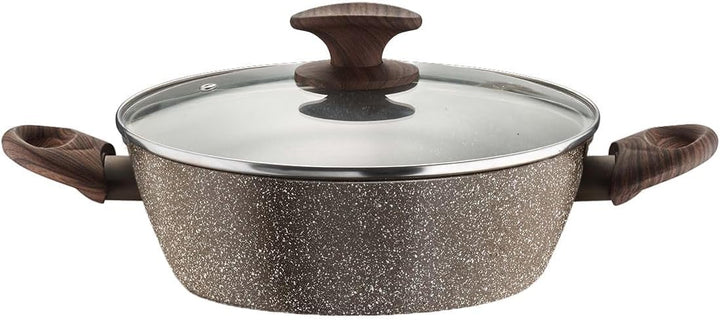 Pintinox Niedrige Kasserolle aus Aluminium, Serie Natur, Antihaftbeschichtung, Steinoptik, mit Glasd