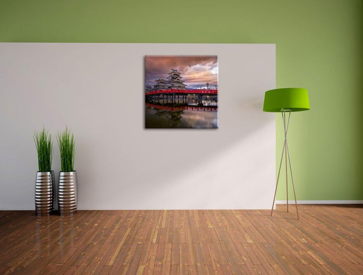 Pixxprint asiatischer Tempel an See als Leinwandbild/Grösse: 70x70 cm/Wandbild/Kunstdruck/fertig bes