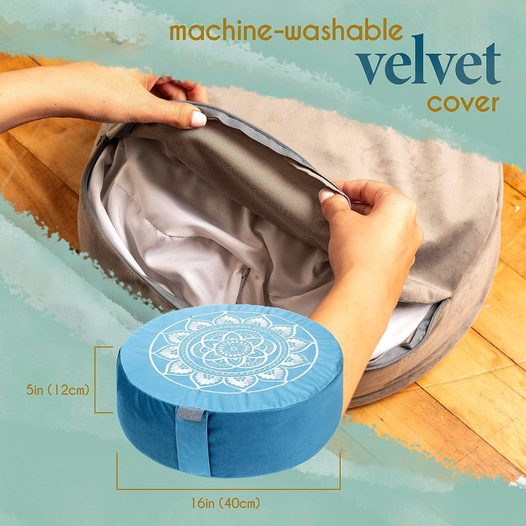 Florensi Meditationskissen (40,6 x 40,6 x 12,7 cm), grosses Samt-Meditationskissen, Premium-Yoga-Kis