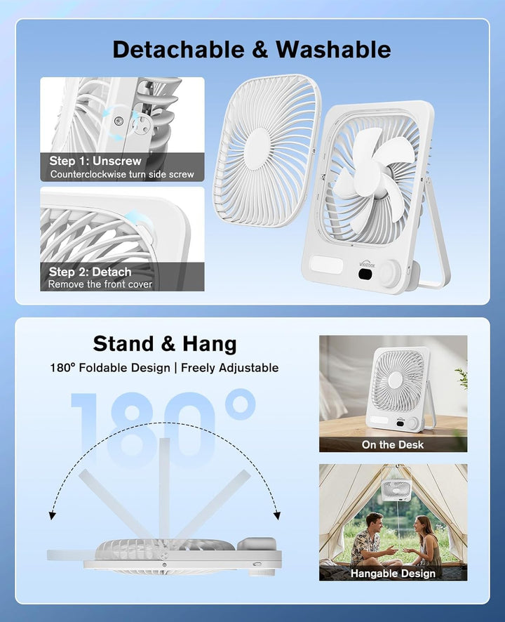 Akku Ventilator: 10000mAh 40H Tischventilator Leise mit 100 Stufen, 15s Auto-Aus LED Display, Reinig