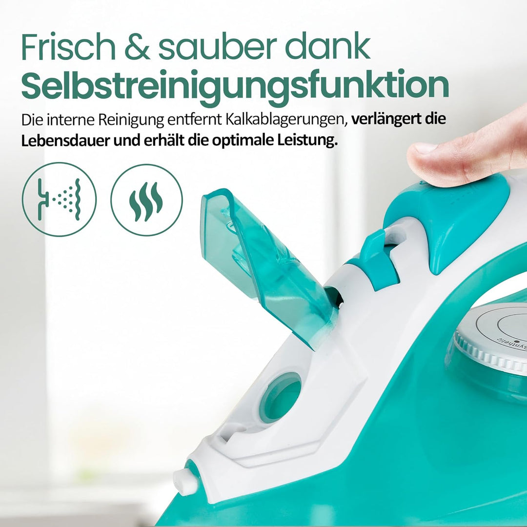 Emerio Bügeleisen Dampfbügeleisen, 2000 Watt, besonders gleitfähige Keramik-Bügelsohle, Selbstreinig