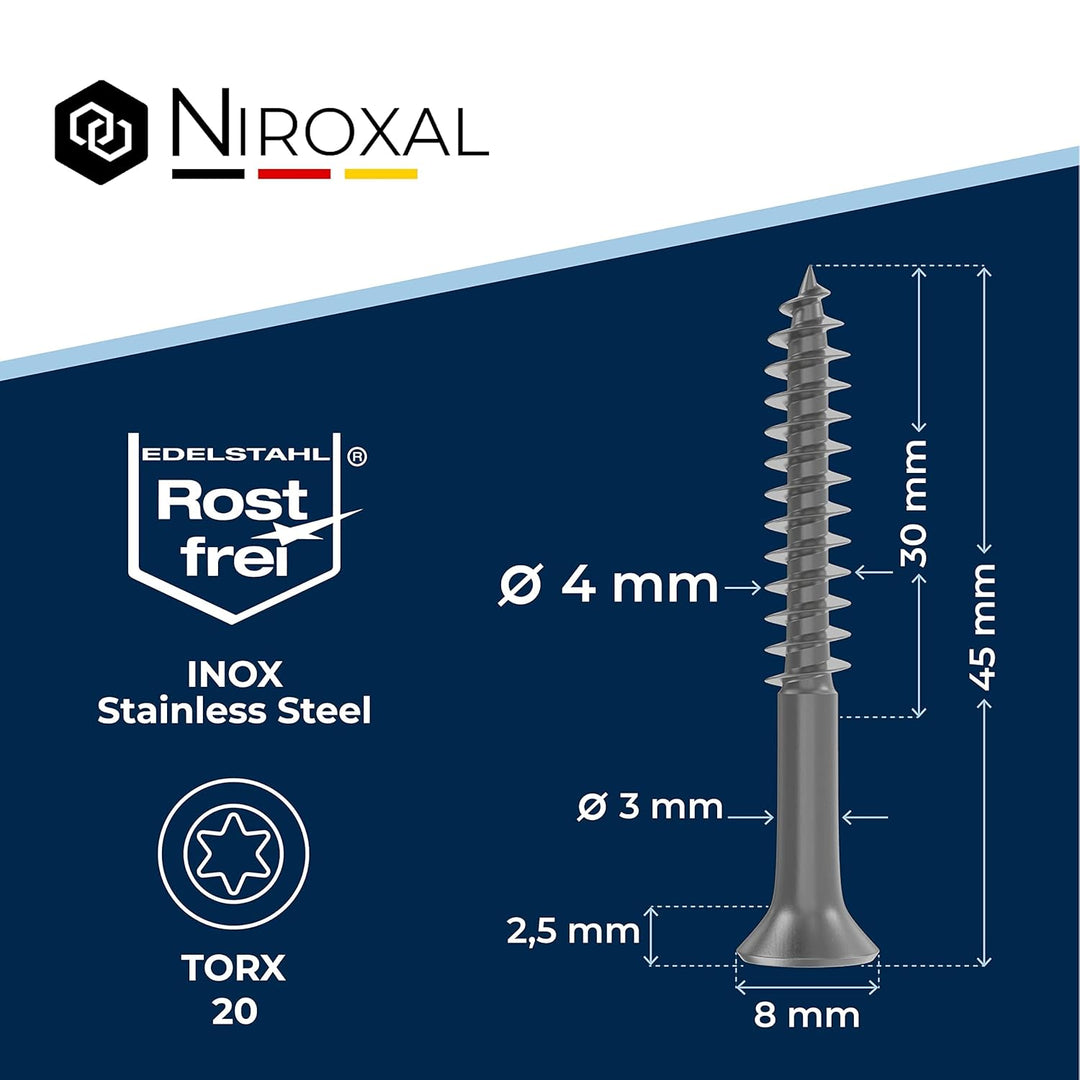 Edelstahlschrauben Torx Holzschrauben 4x45 Edelstahl V2A rostfrei Spanplattenschrauben für Holz Teil