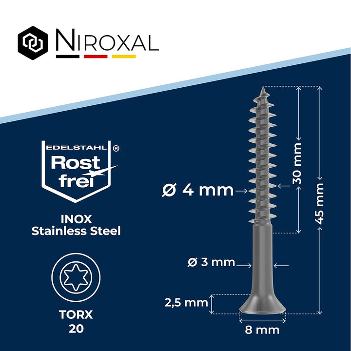 Edelstahlschrauben Torx Holzschrauben 4x45 Edelstahl V2A rostfrei Spanplattenschrauben für Holz Teil