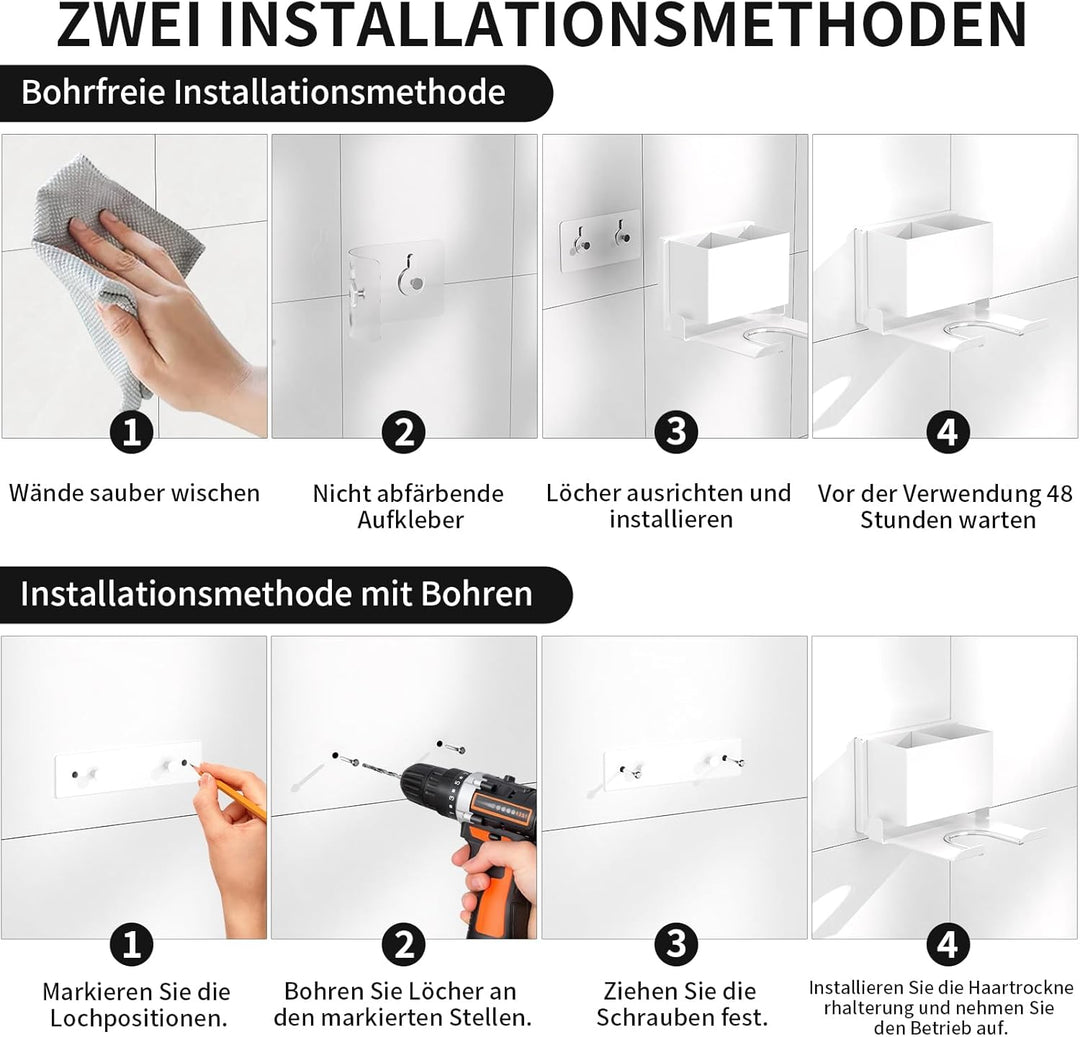 Fönhalter Ohne Bohren - Metall Wandhalterung für Dyson Airwrap & Föhn, Stabile Badzubehör Aufbewahru