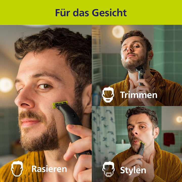 Philips OneBlade Pro 360 Face & Body - Elektrischer Bartschneider, Rasierer und Bodygroomer, 2x 360-