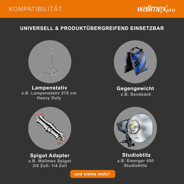 Walimex pro Galgen mit 2 Schraubklemmen, 100cm - Ideal für Auf- und Kopflicht, vielfältige Einsatzmö