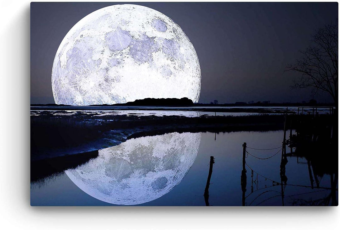 Startonight Bilder Der Vollmond im Wasser, Leinwandbilder Moderne Kunst, Landschaft Wanddeko Kunstdr