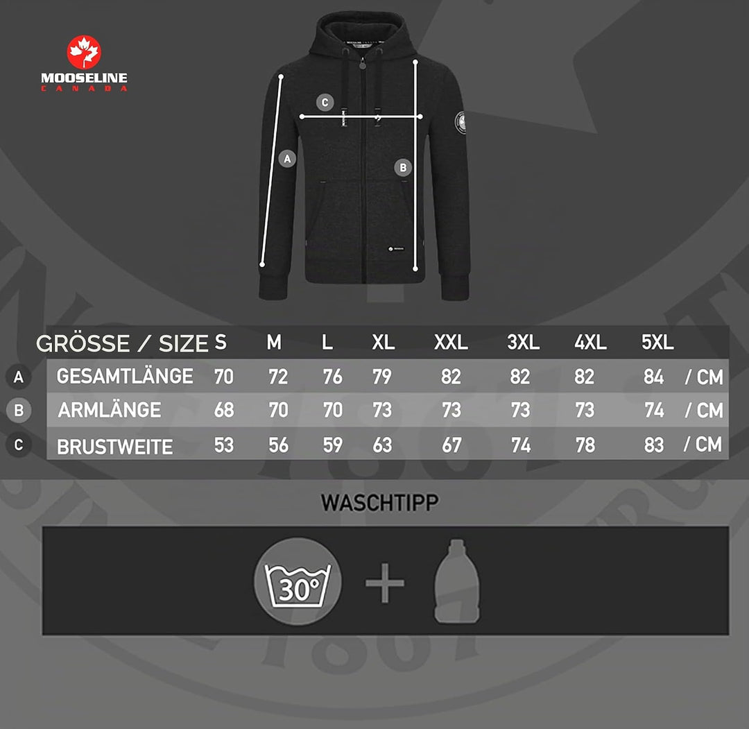 MOOSELINE Herren Sweatjacke Kapuzenjacke Trainingsjacke Hoodie mit Reissverschluss Sweat Jacke L Nav
