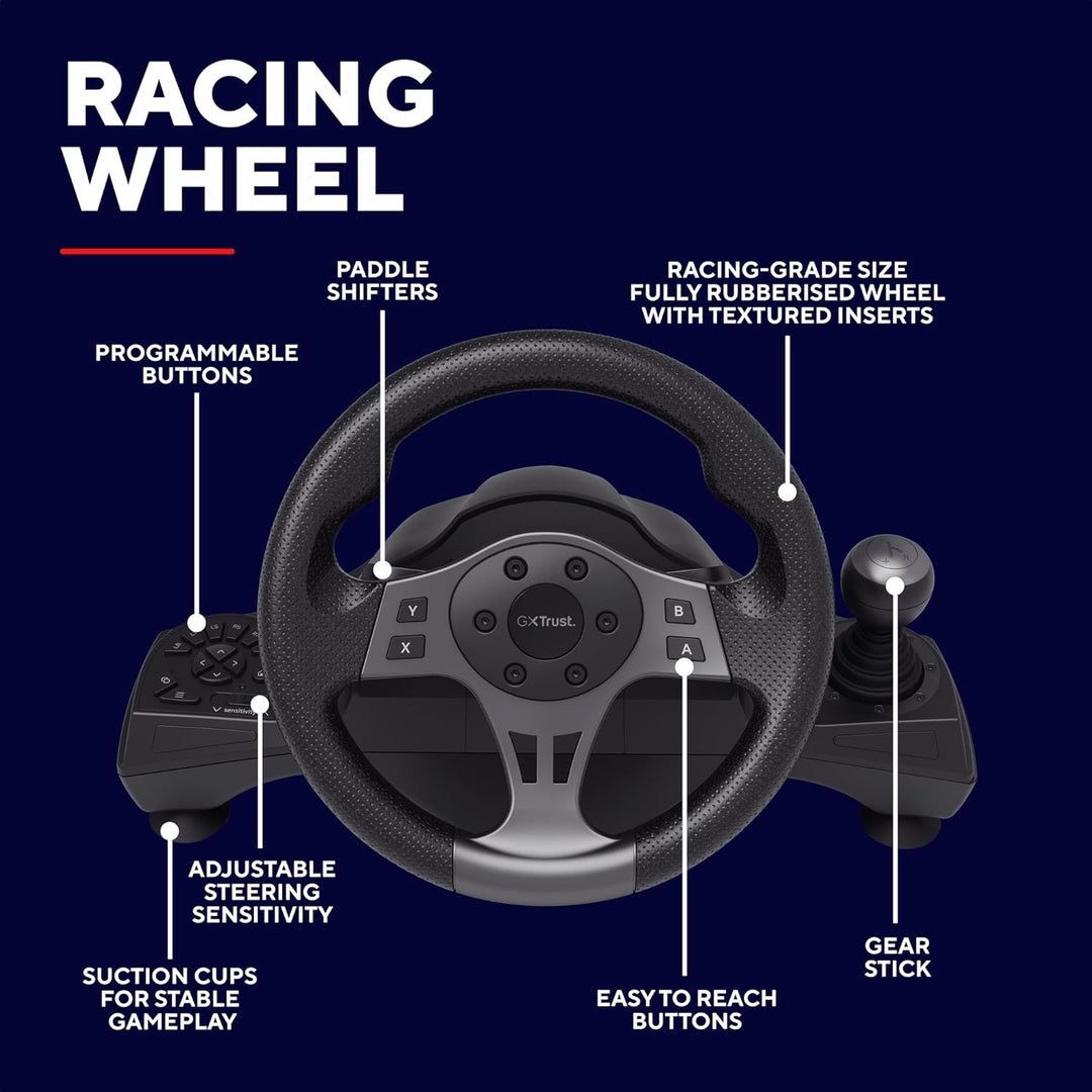 Trust GXT 289 Movi Gaming Lenkrad PC, Xbox Series X/S, PS4, Nintendo Switch, Racing Wheel mit Pedale